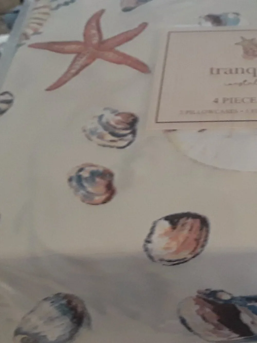 NWT Queen Sheets-Tranquil Tides Coastal Collection 4-piece set shells starfish